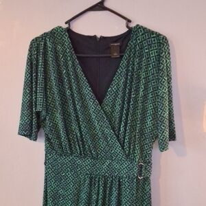 Anne Taylor Green Geometric Wrap Dress 04